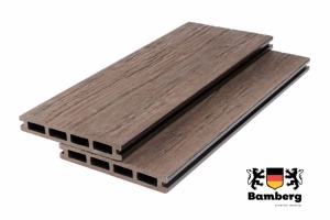Пустотелая террасная доска дпк Bamberg Square Fossiled, Brazilian Walnut (Окаменелое дерево) — Black Deck